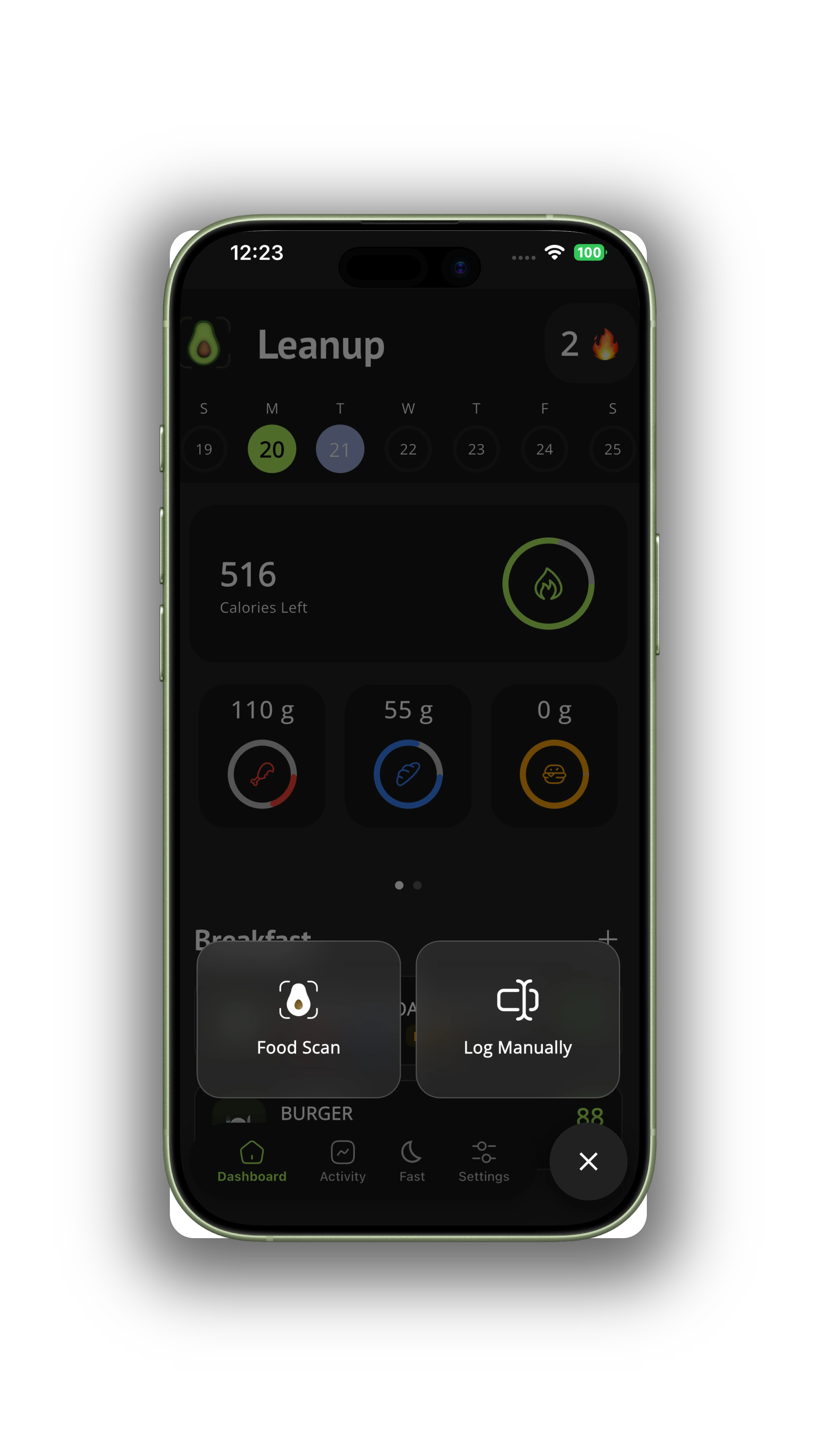 Scanning food with Leanup
